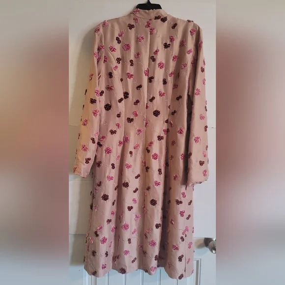 HYPE Vintage Silk Embroidered Dress Coat, Mauve/Wine/Pink, Size Large - Picture 3 of 15